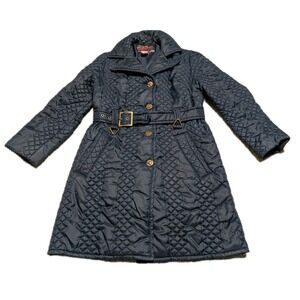 Vintage‎ White Bear Of St Paul Coat Women's Small Blue Quilted Belted Button USA